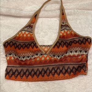 Bohemian Knit Halter Top - Orange and Brown